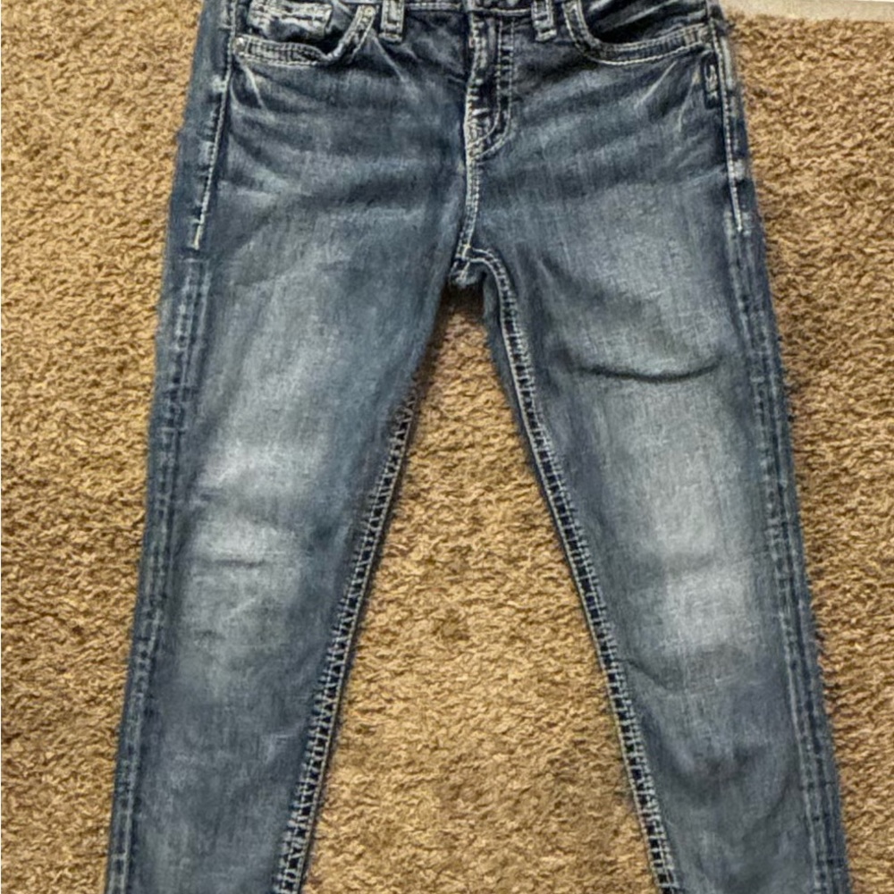 Silver Jeans Elyse Skinny Women's 26X25" Embroidered Pockets Distressed Denim